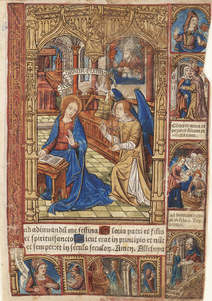 Leaf from a printed Book of Hours depicting the Annunciation