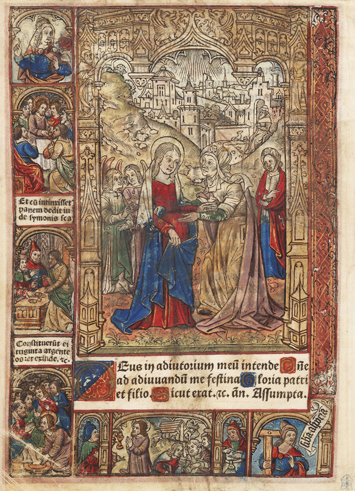 Leaf from a printed Book of Hours depicting the Visitation