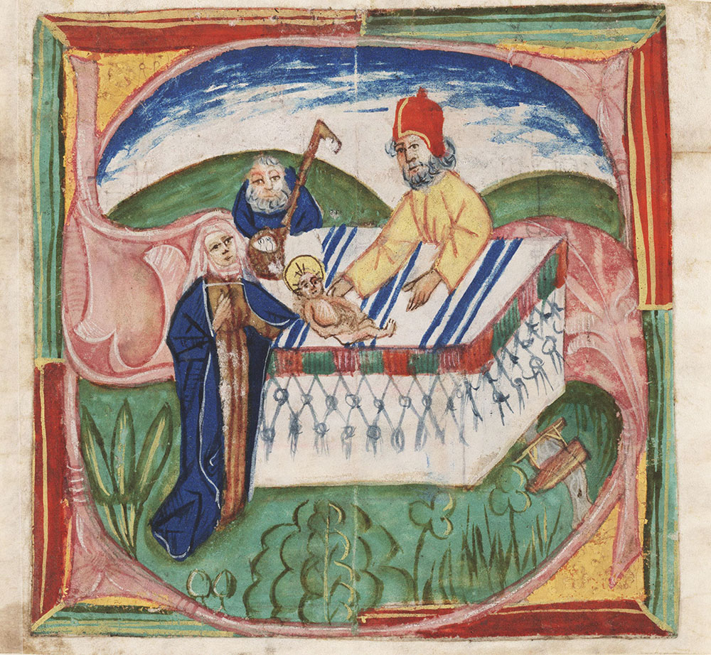 Historiated initial S depicting the Presentation in the Temple