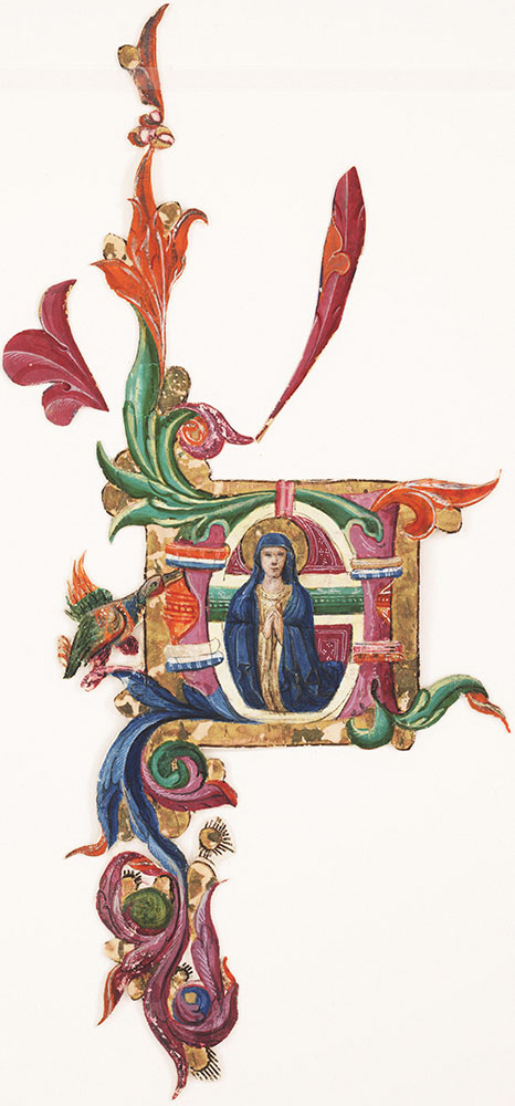Historiated initial depicting Virgin Mary