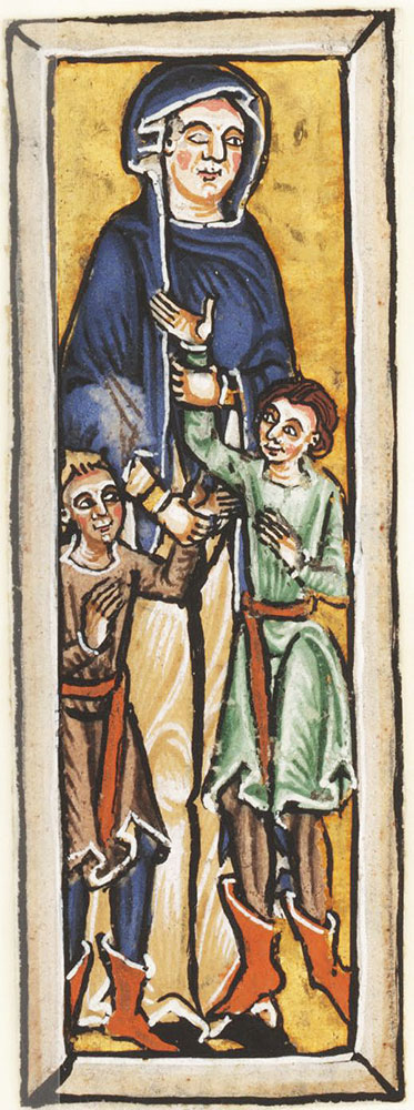 Initial I with Naomi and her two sons, beginning the Book of Ruth