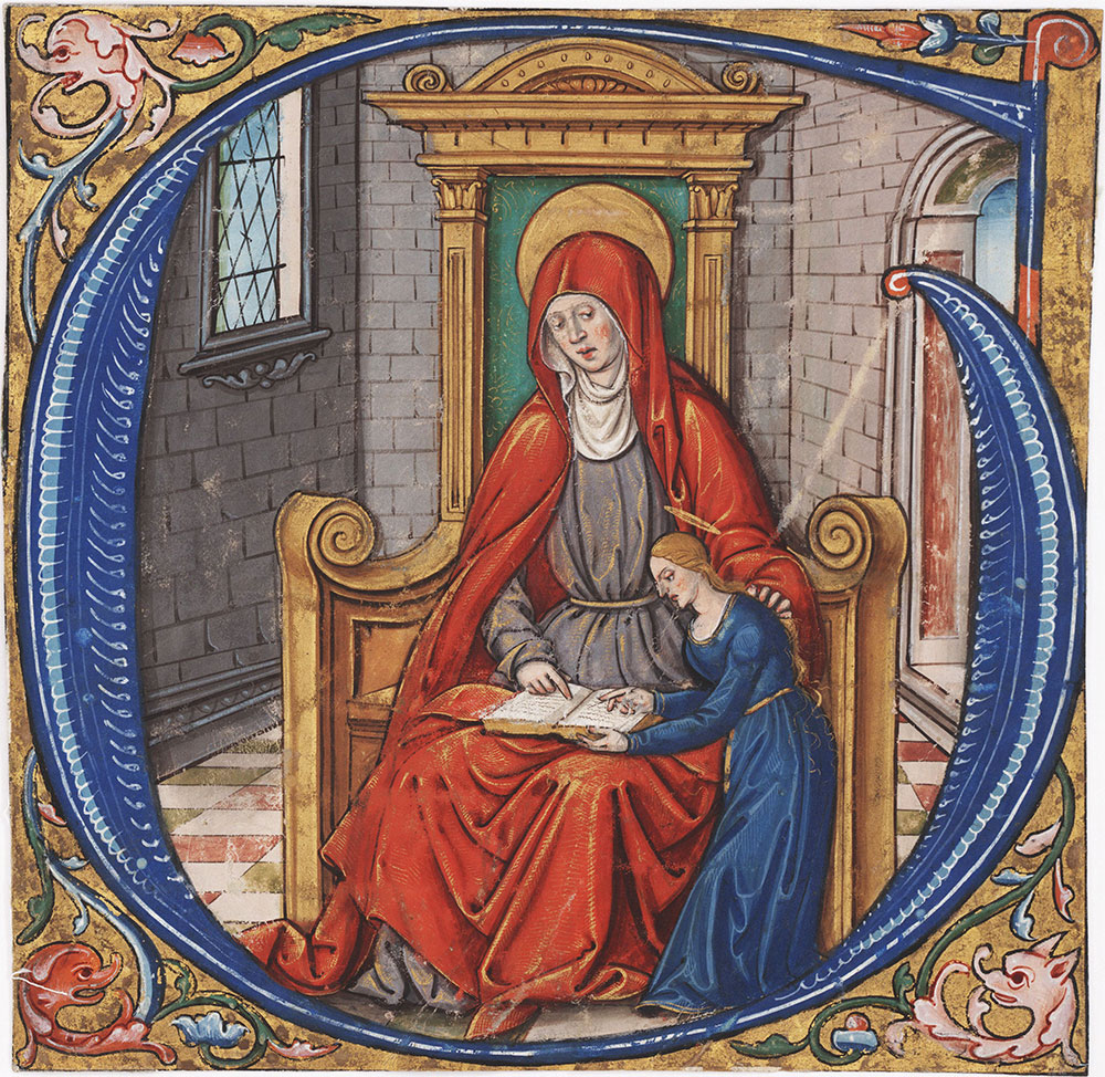 Initial G With St Anne Teaching The Virgin Mary Digital Collections Free Library