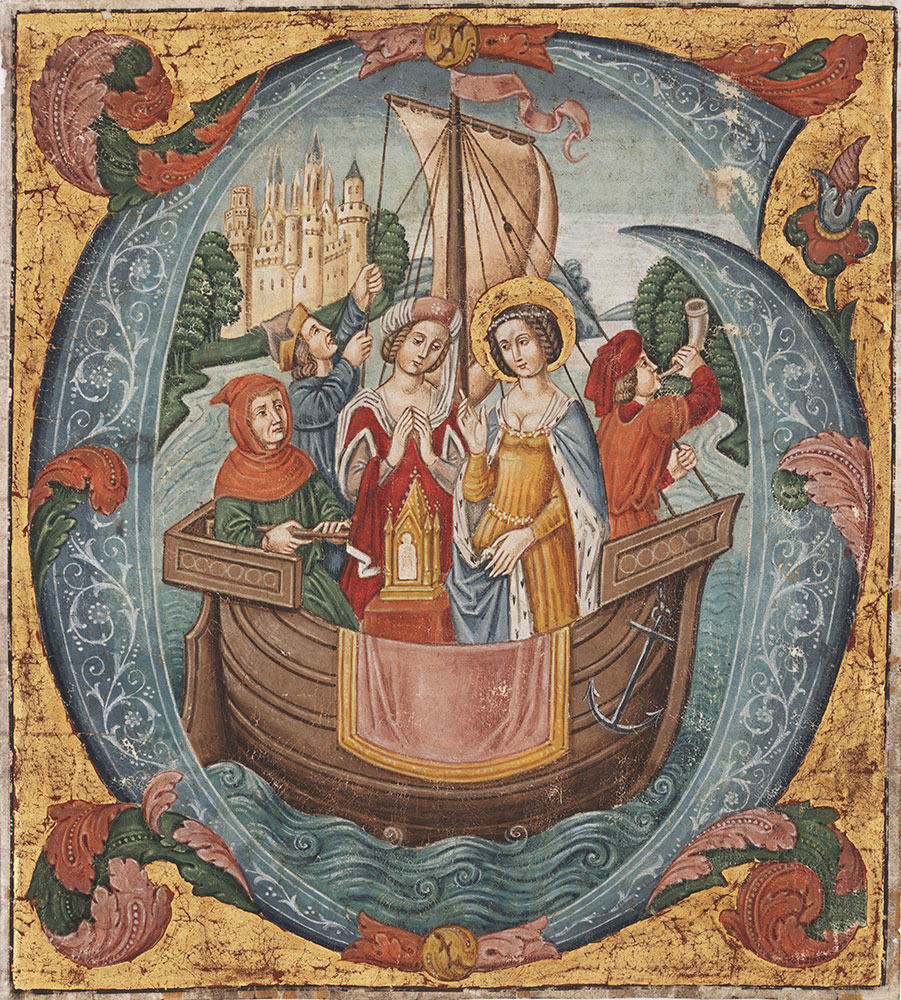 Female Saint with Attendant Transporting a Reliquary by Boat