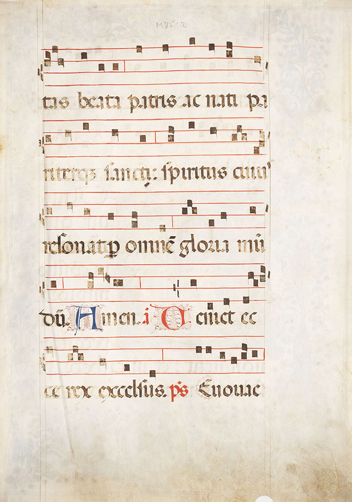 Leaf from an antiphonary with historiated initial B depicting David as musician