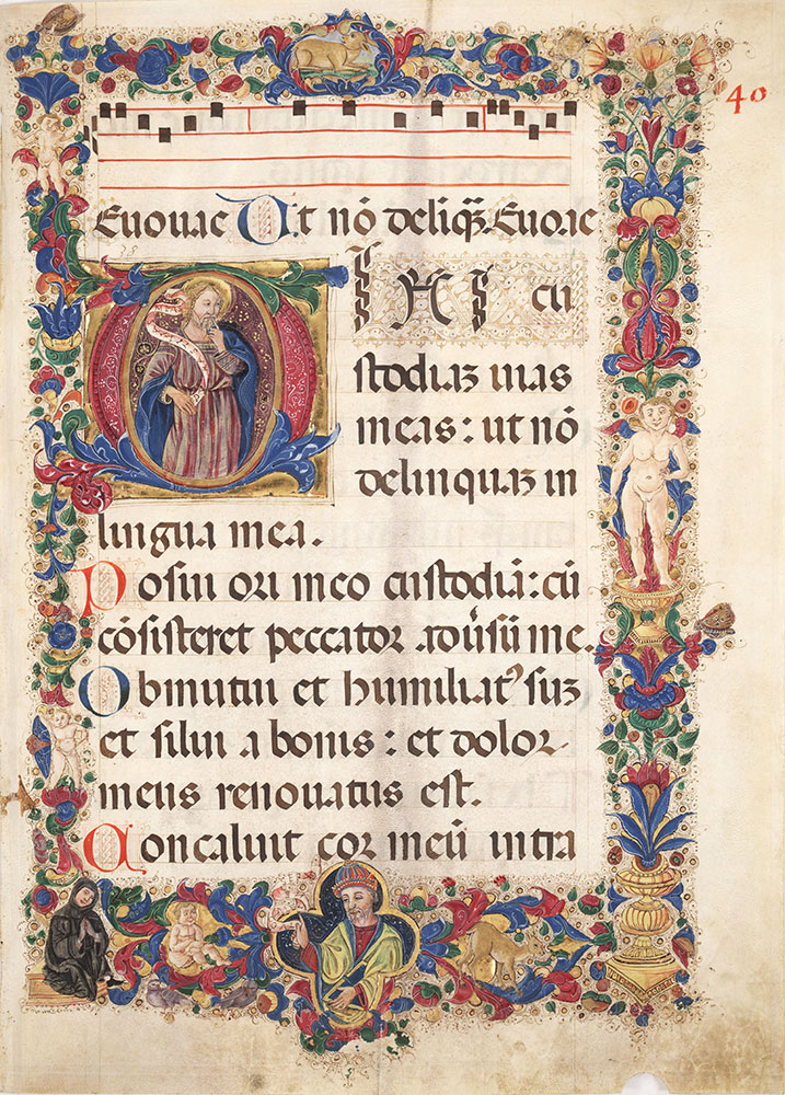 Antiphonary leaf with historiated D depicting St. John the Baptist