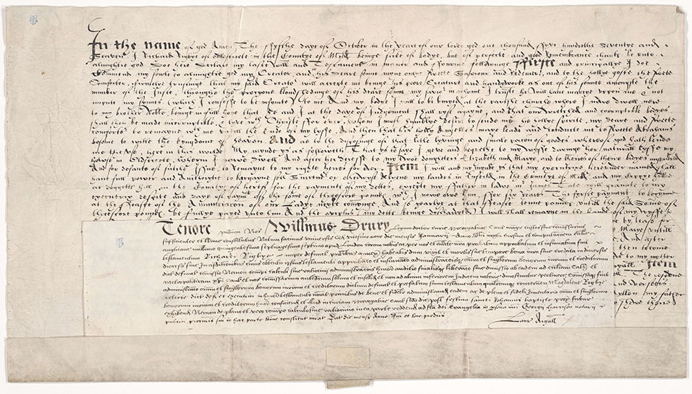 [Will of Richard Rigbye (in English) and Probate Notice of William Drury (in Latin)]