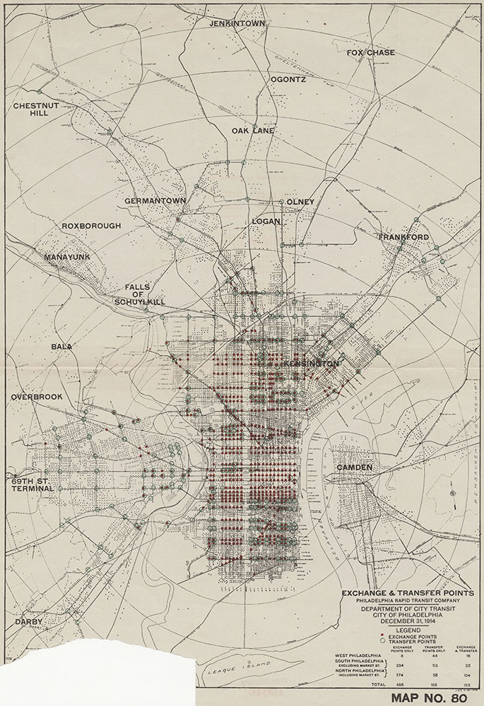Exchange & Transfer Points, Philadelphia Rapid Transit Company, 1914, map