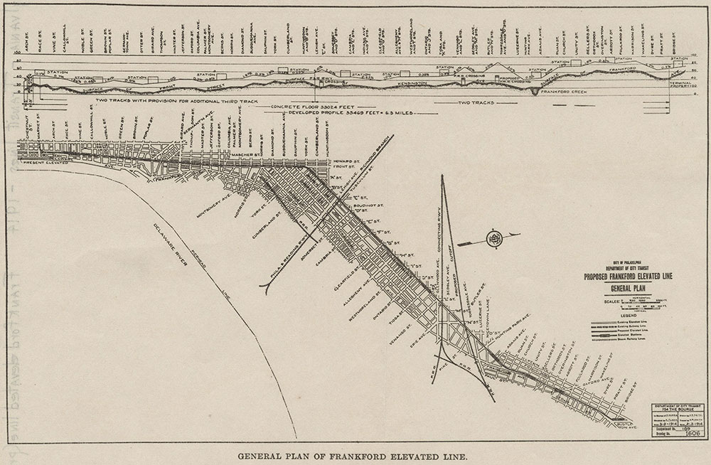 Proposed Frankford Elevated Line General Plan, 1914, map