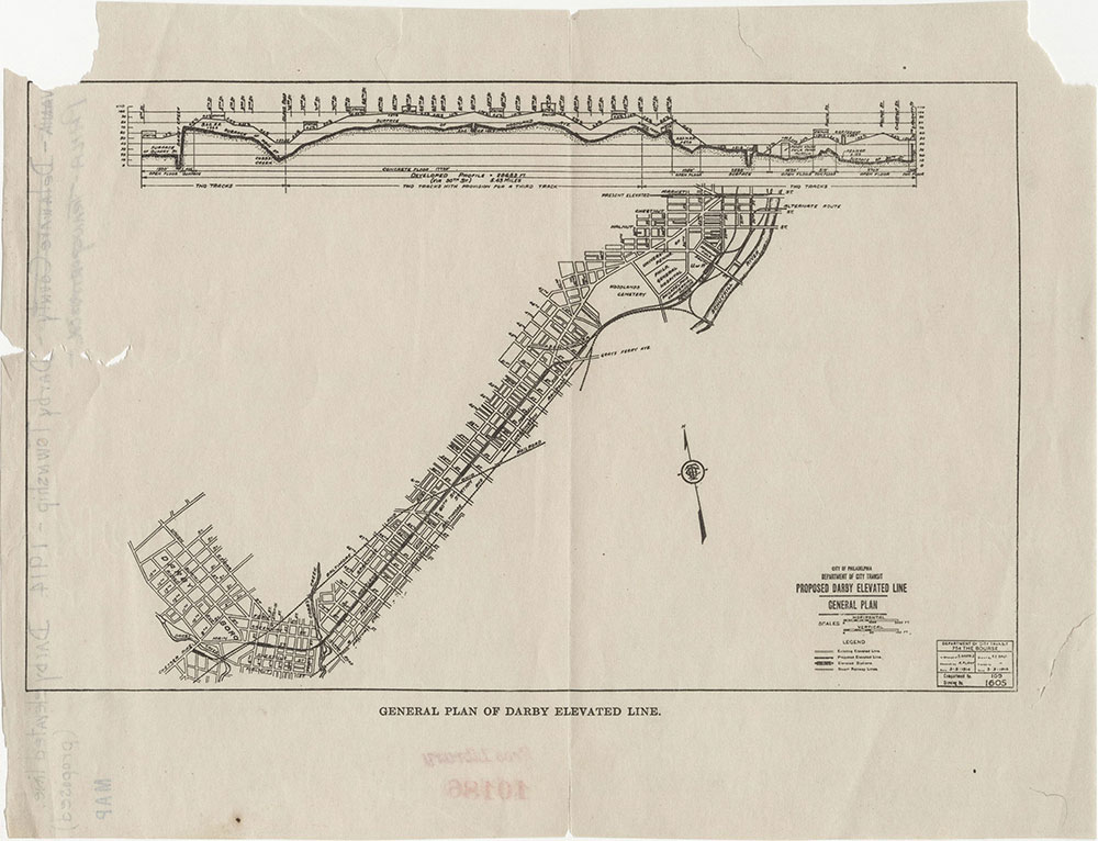 Proposed Darby Elevated Line General Plan, 1914, map