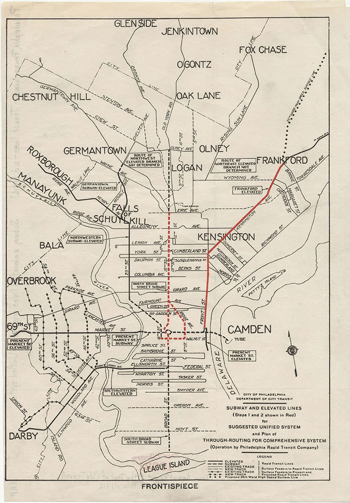 Subway & Elevated Lines for Suggested Unified Lines, 1916, map