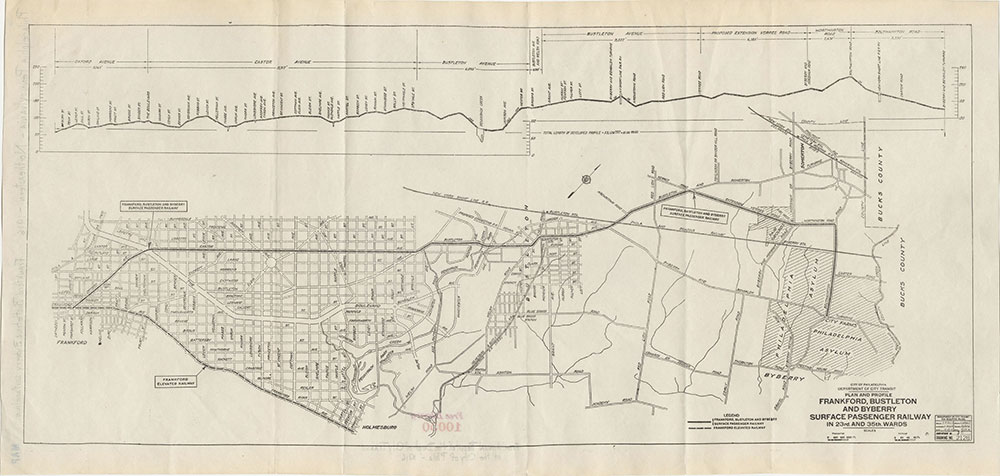 Frankford, Bustleton & Byberry Surface Passenger Railway, 1916, map