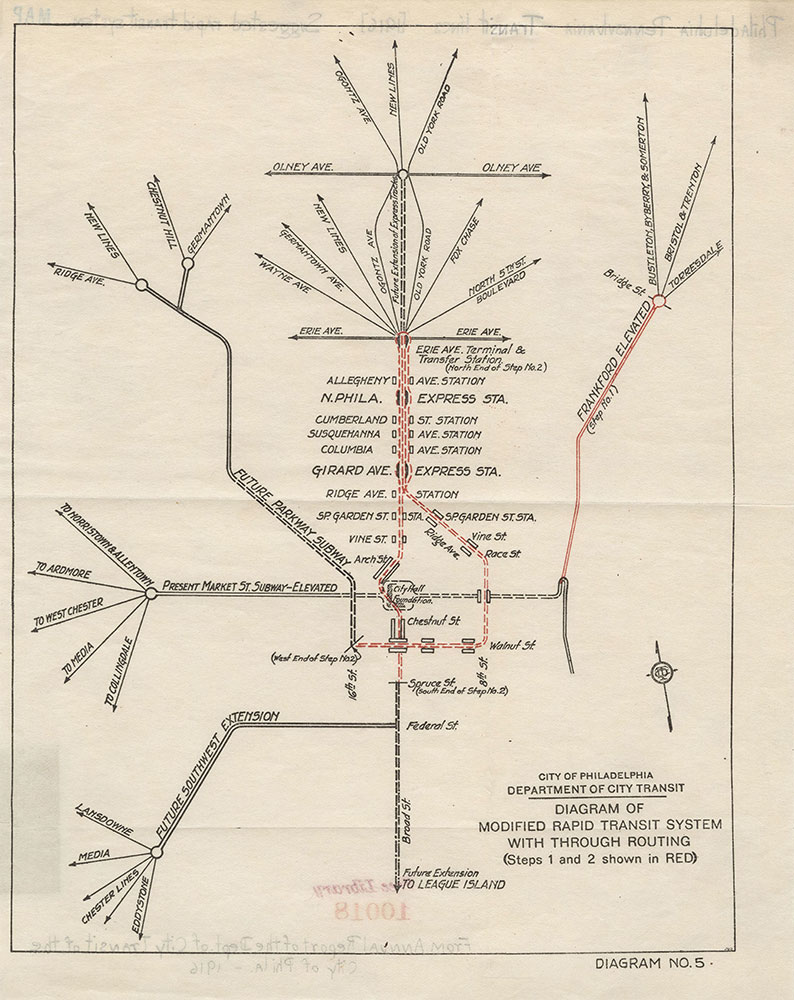 Diagram of Modified Rapid Transit System With Through Routing, 1916, map