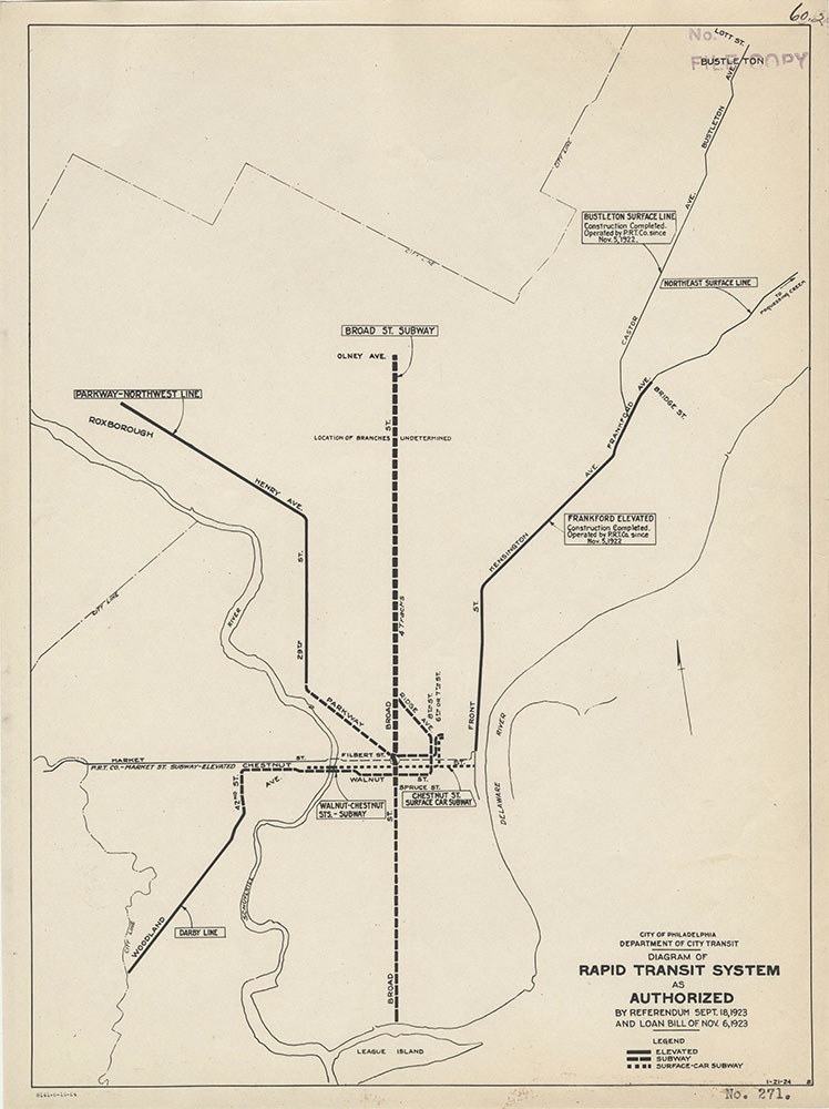 Diagram of Rapid Transit System as Authorized, 1924, map
