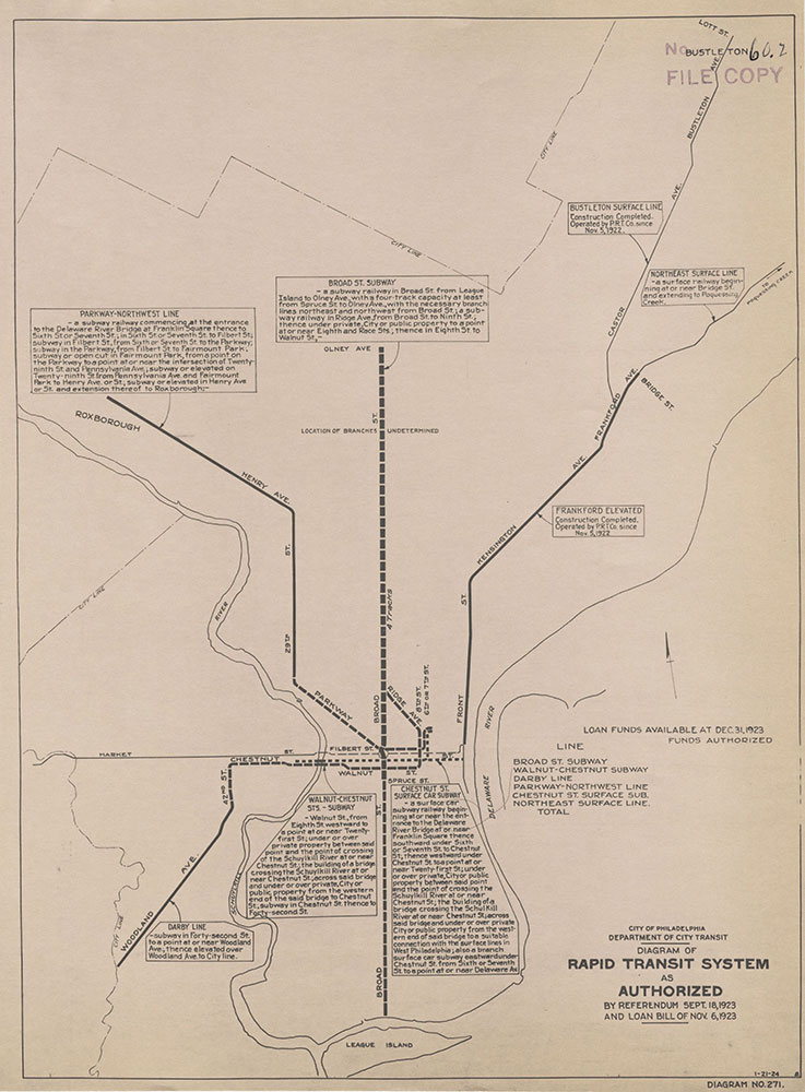 Diagram of Rapid Transit System as Authorized, 1923, map