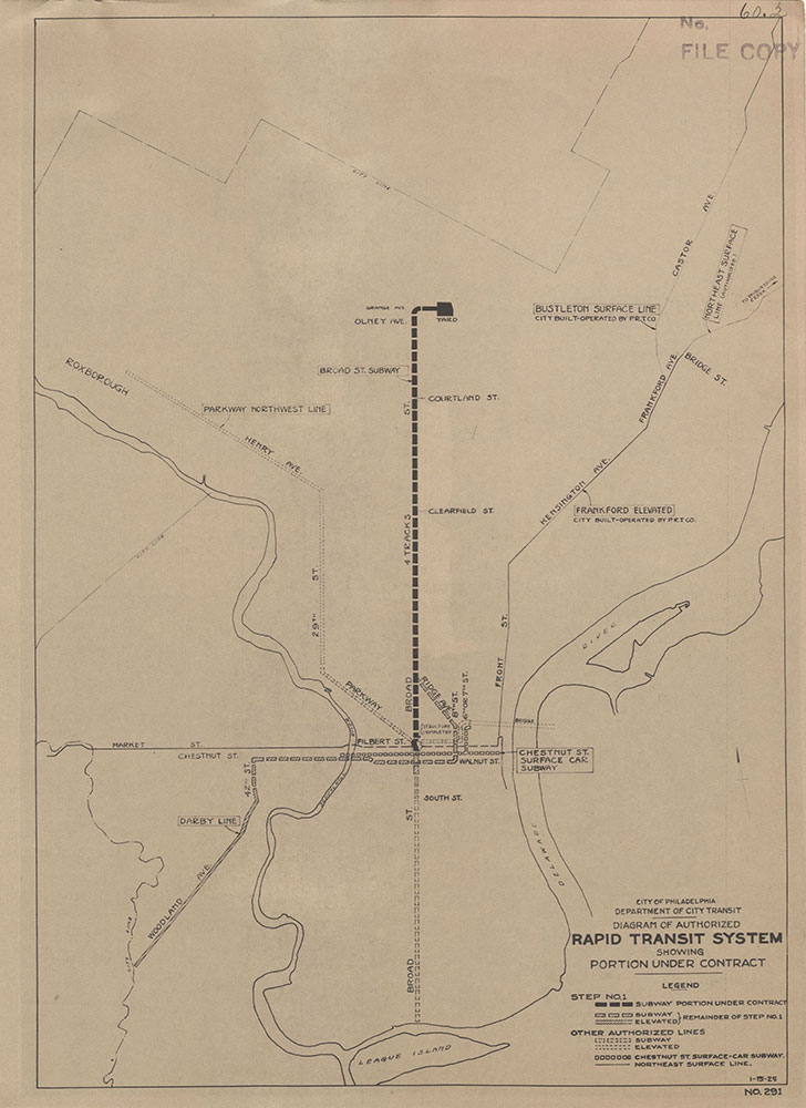 ... Authorized Rapid Transit System Showing Portion Under Contract, 1925, map