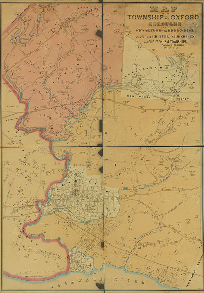 Map of the Township of Oxford, Boroughs of Frankford & Bridesburg with parts of Bristol, N. Liberties and Cheltenham Townships, 1849, Map