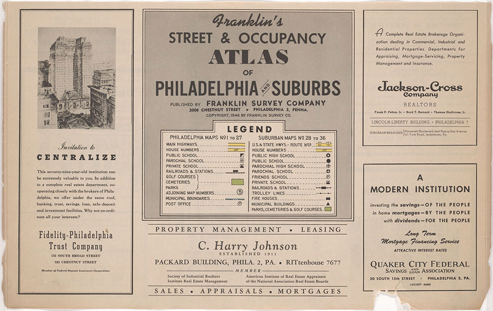 Franklin's Street and Business Occupancy Atlas of Philadelphia & Suburbs, 1946, Legend