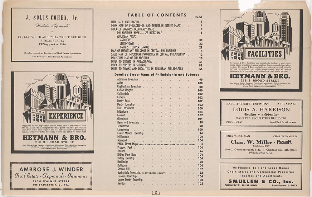 Franklin's Street and Business Occupancy Atlas of Philadelphia & Suburbs, 1946, Contents