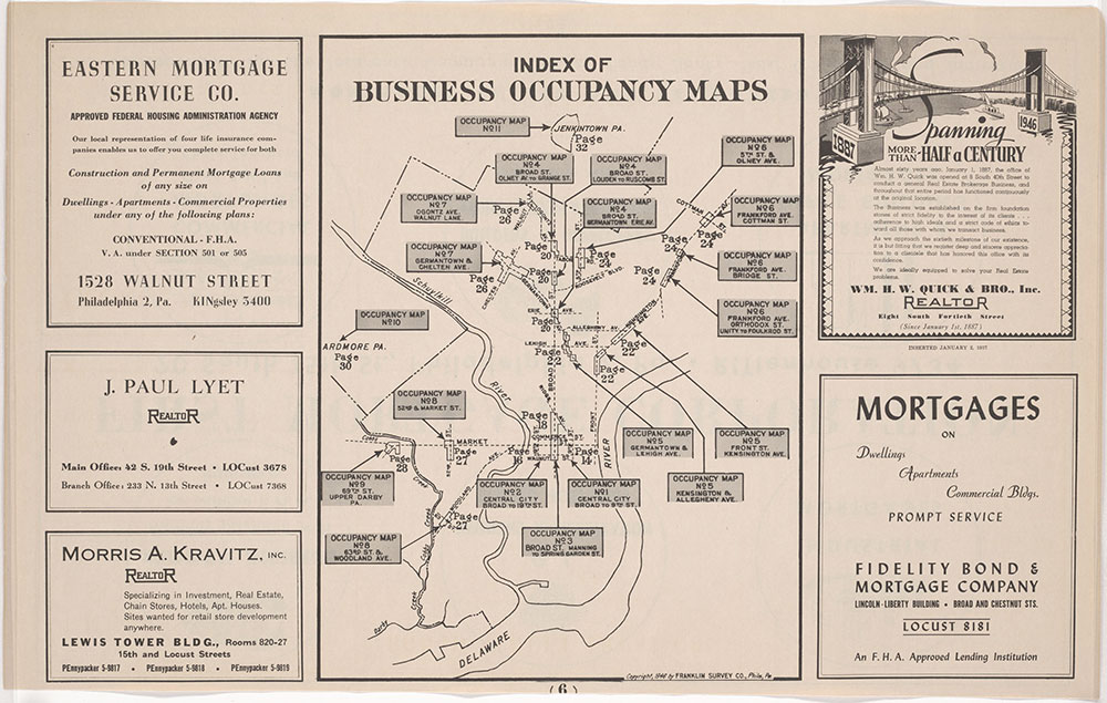 Franklin's Street and Business Occupancy Atlas of Philadelphia & Suburbs, 1946, Occupancy Map Index