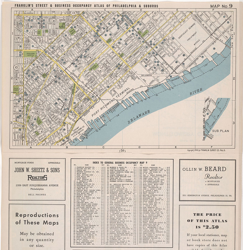 Franklin's Street and Business Occupancy Atlas of Philadelphia & Suburbs, 1946, Location Map 9