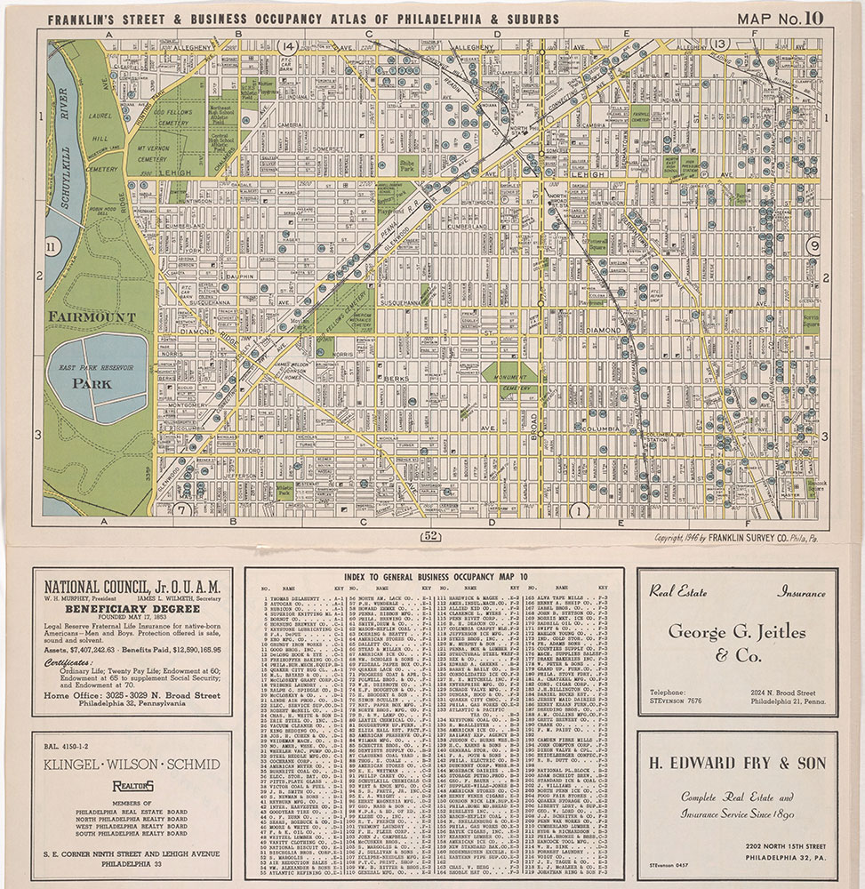 Franklin's Street and Business Occupancy Atlas of Philadelphia & Suburbs, 1946, Location Map 10