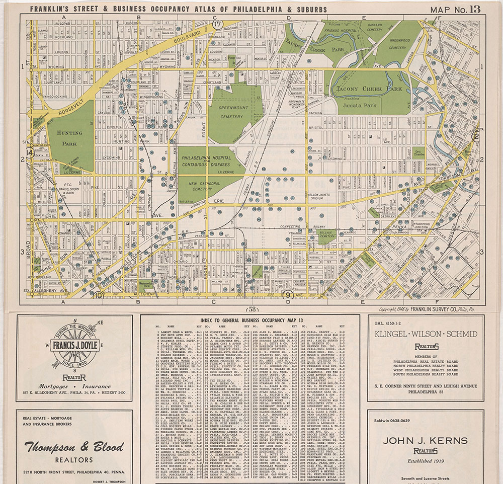 Franklin's Street and Business Occupancy Atlas of Philadelphia & Suburbs, 1946, Location Map 13