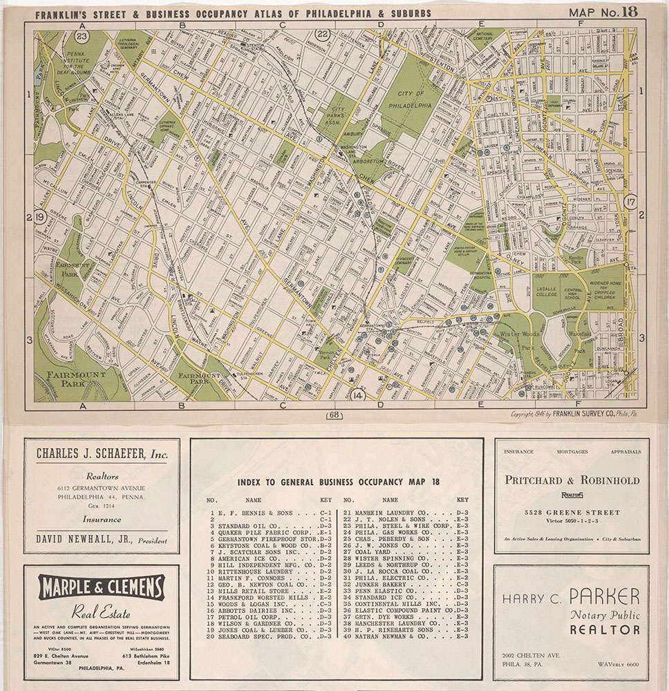 Franklin's Street and Business Occupancy Atlas of Philadelphia & Suburbs, 1946, Location Map 18