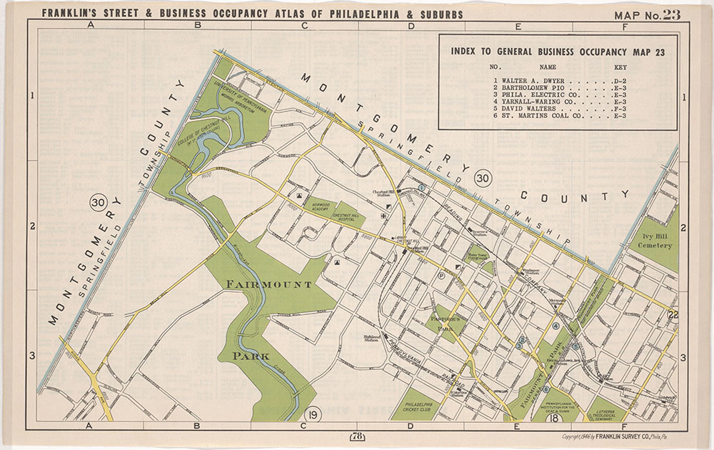 Franklin's Street and Business Occupancy Atlas of Philadelphia & Suburbs, 1946, Location Map 23