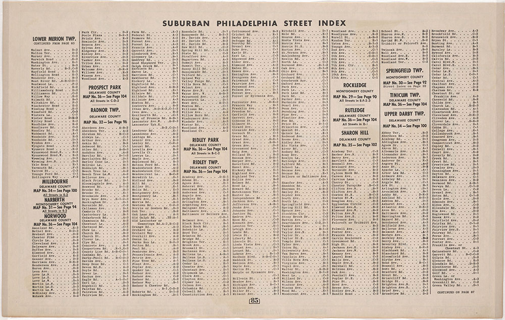 Franklin's Street and Business Occupancy Atlas of Philadelphia & Suburbs, 1946, Suburban Street Index, Lower Merion-Upper Darby