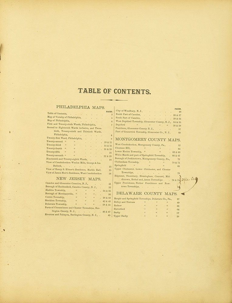 Atlas of Philadelphia and Environs, Contents