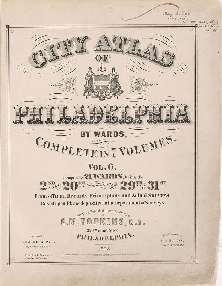City Atlas of Philadelphia, 2nd to 20th and 29th and 31st Wards, 1875, Title Page