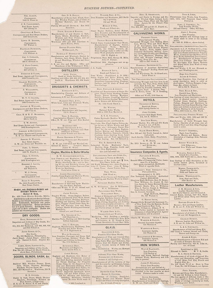 City Atlas of Philadelphia, 2nd to 20th and 29th and 31st Wards, 1875, Business Notices