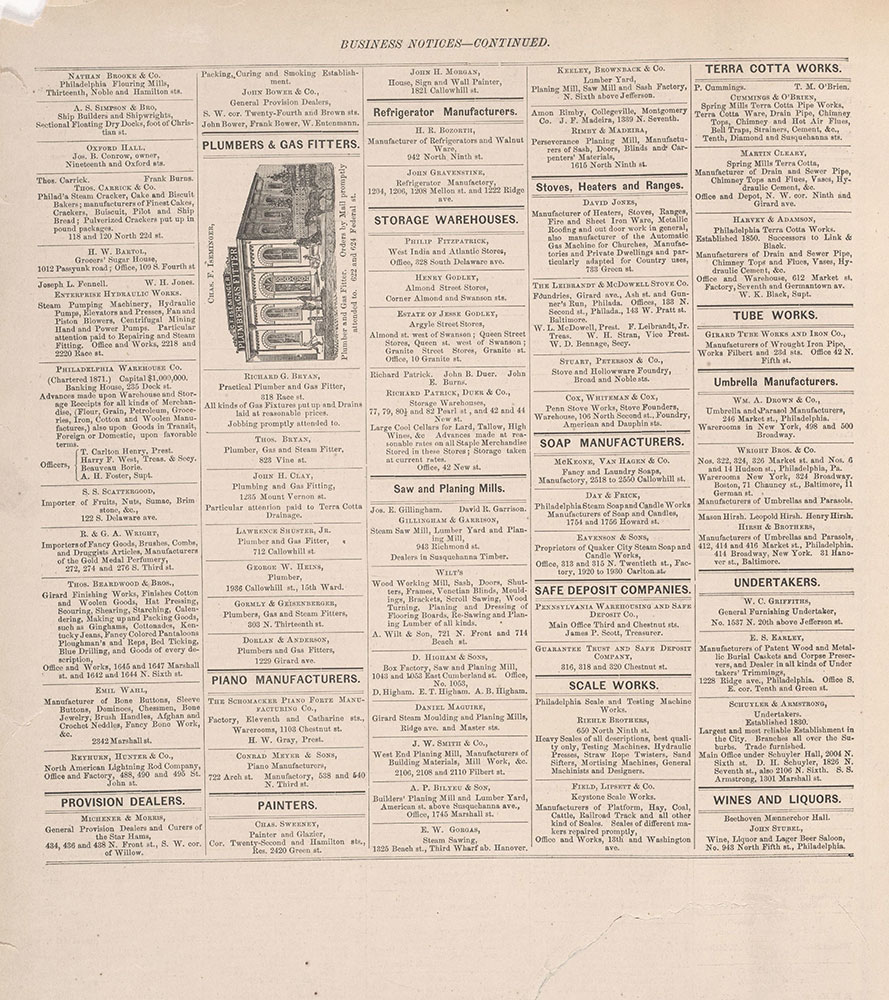 City Atlas of Philadelphia, 2nd to 20th and 29th and 31st Wards, 1875, Business Notices