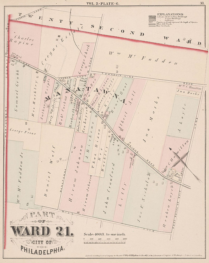 City Atlas of Philadelphia, 21st & 28th Wards, 1875, Plate G