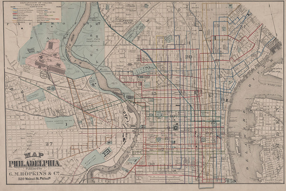 G.M. Hopkins, Map of Philadelphia Designating the Horse Car Routes, 1875, Map