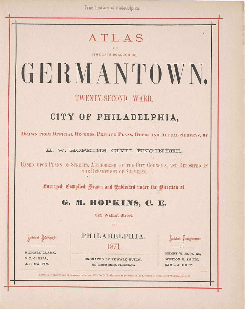 Atlas of Germantown, 22nd Ward, 1871, Title Page