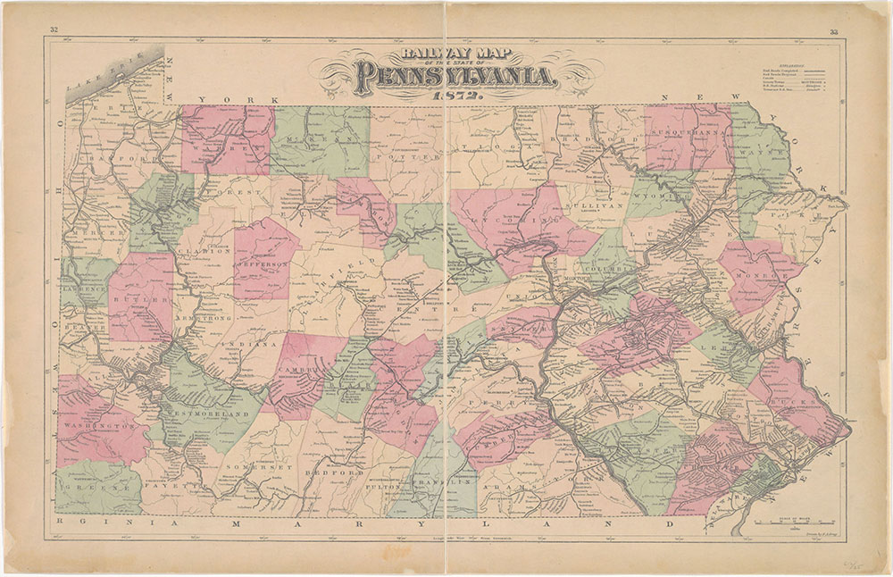 Railway Map of the State of Pennsylvania, 1872, map