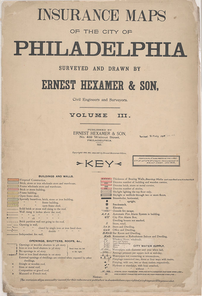Insurance Maps of the City of Philadelphia, 1908-1920, Title Page and Key