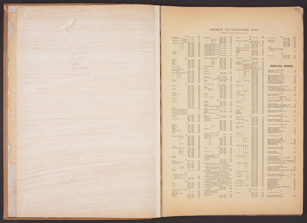 Insurance Maps of the City of Philadelphia, 1893-1895, Street Index