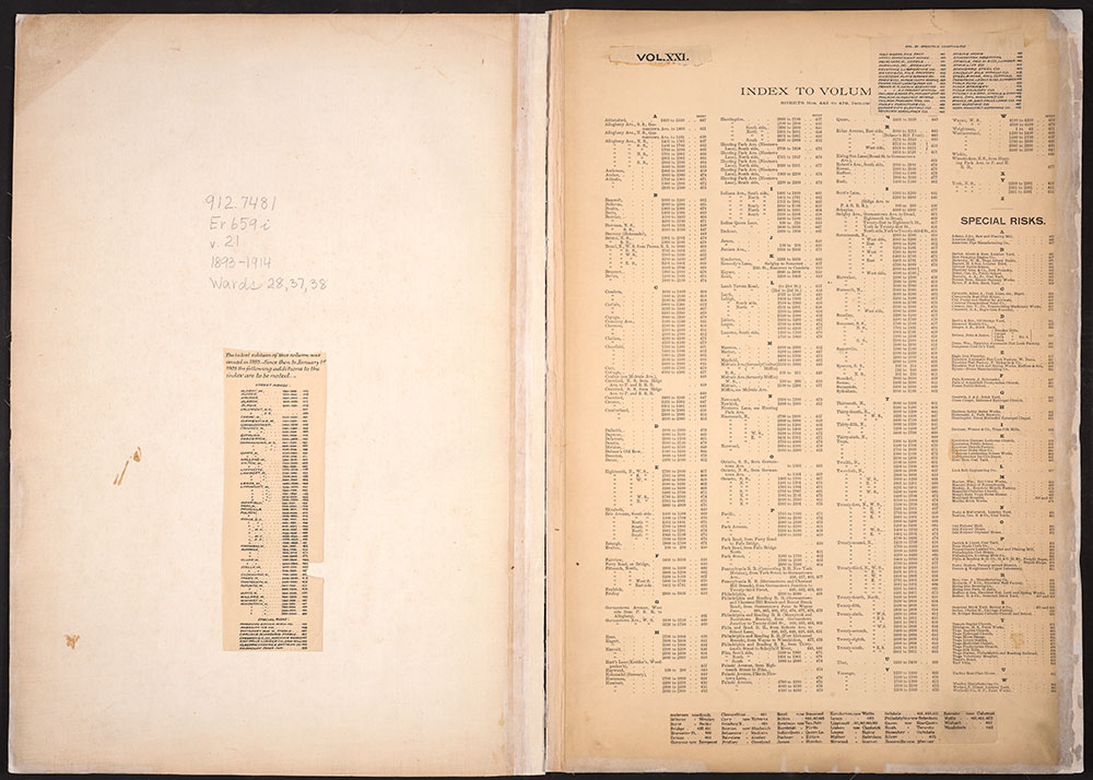 Insurance Maps of the City of Philadelphia, 1893-1914, Street Index