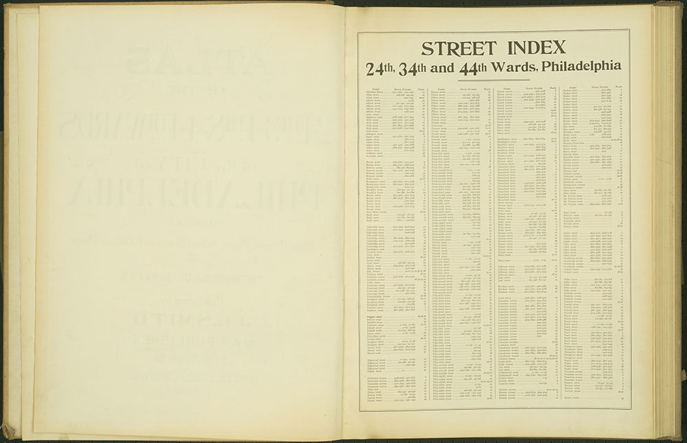 Atlas of the 24th, 34th & 44th Wards of the City of Philadelphia, 1911-1912, Street Index A-Q