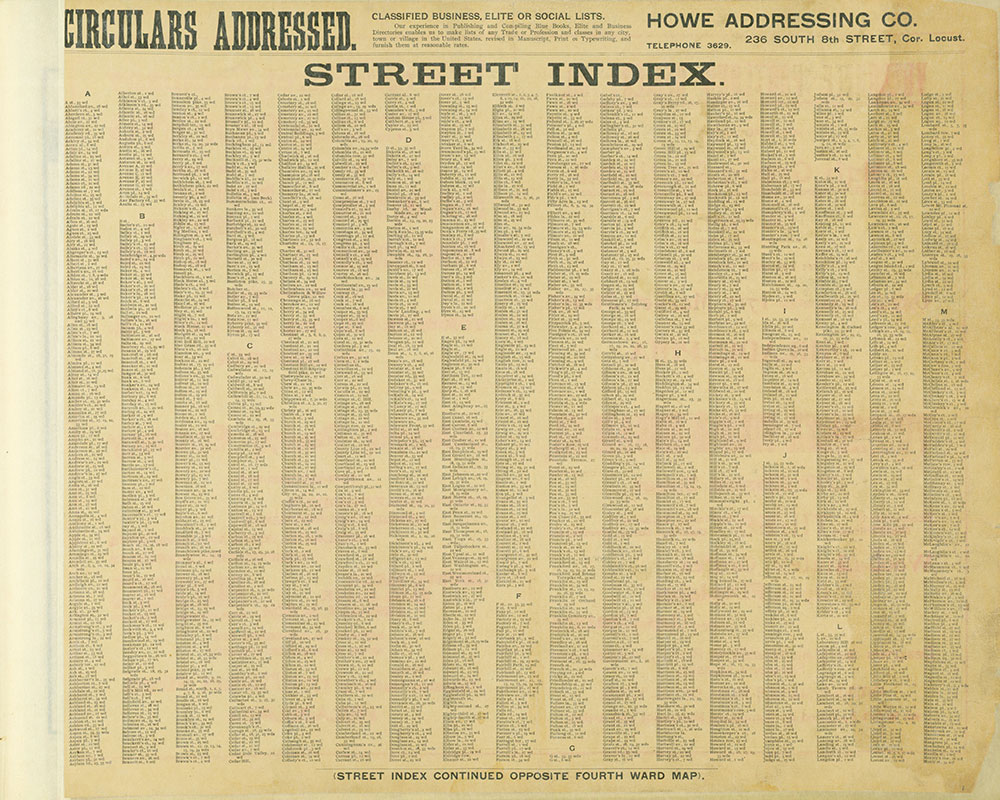 Street Atlas of Philadelphia by Wards, Street Index