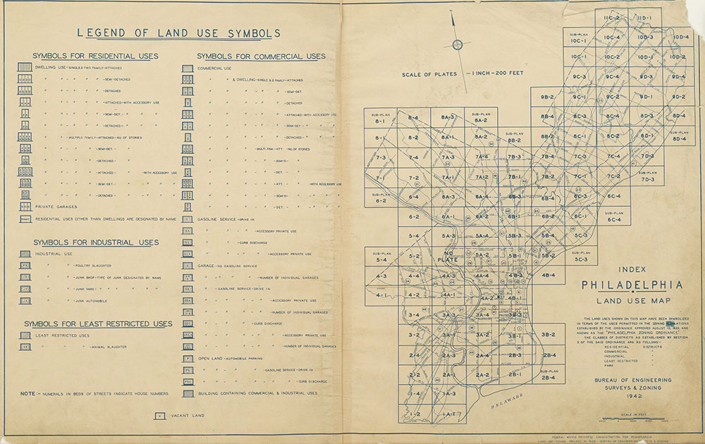 Philadelphia Land Use Map, 1942, Map Index and Legend