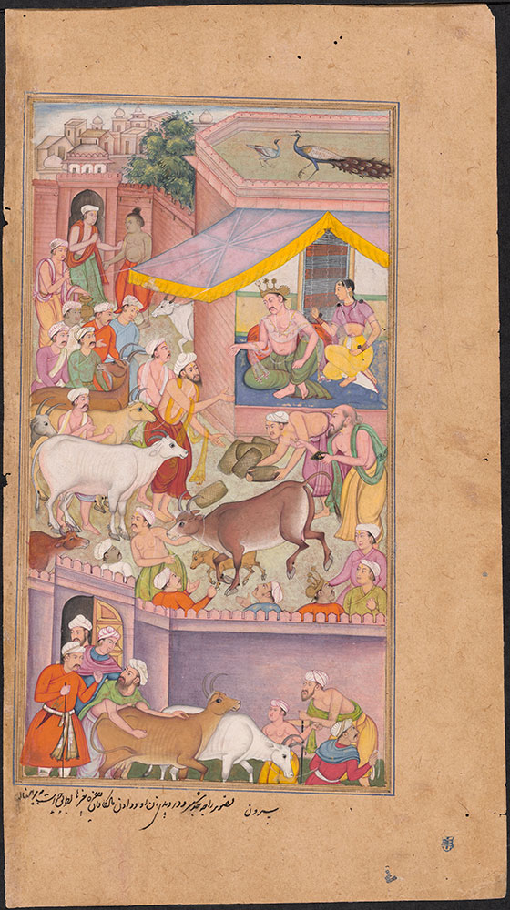 Razmnama Leaf, Yudhishthira and Draupadi Give Away Their Possessions to Brahmans