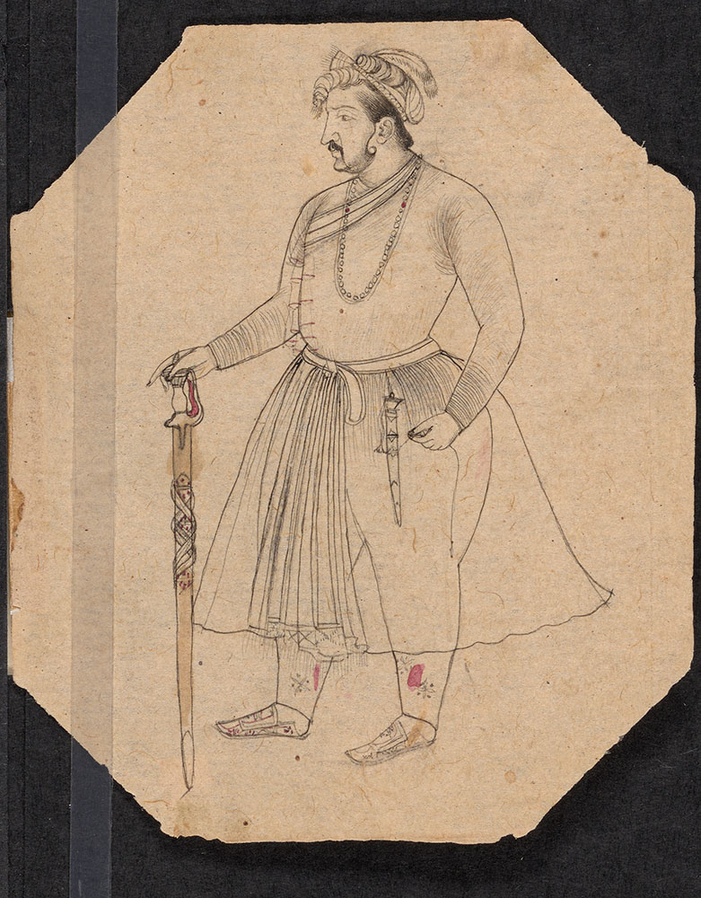 Drawing of Emperor Jahangir Leaning on His Sword
