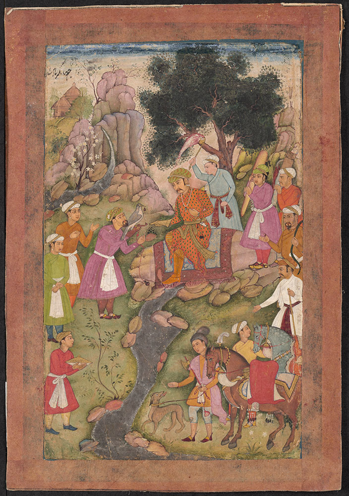 Painting of Emperor Jahangir and Attendants by a Stream