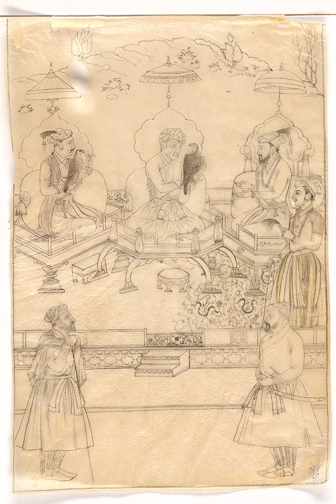 Drawing of Emperor Akbar, Emperor Jahangir, and Shah Jahan