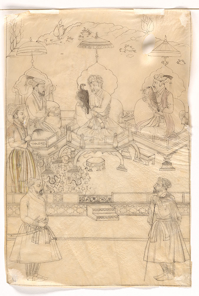 Drawing of Emperor Akbar, Emperor Jahangir, and Shah Jahan (Back)