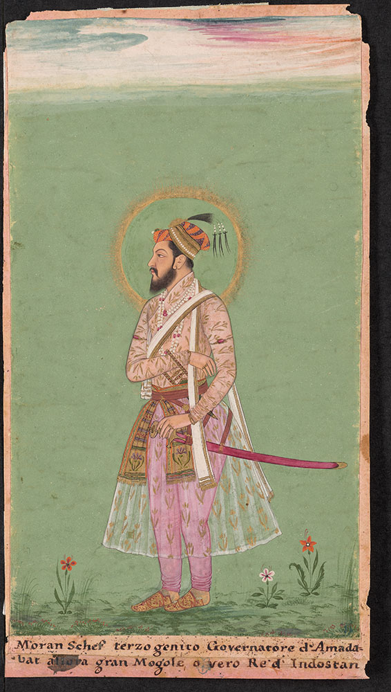 Portrait of Emperor Aurangzeb Standing with Halo