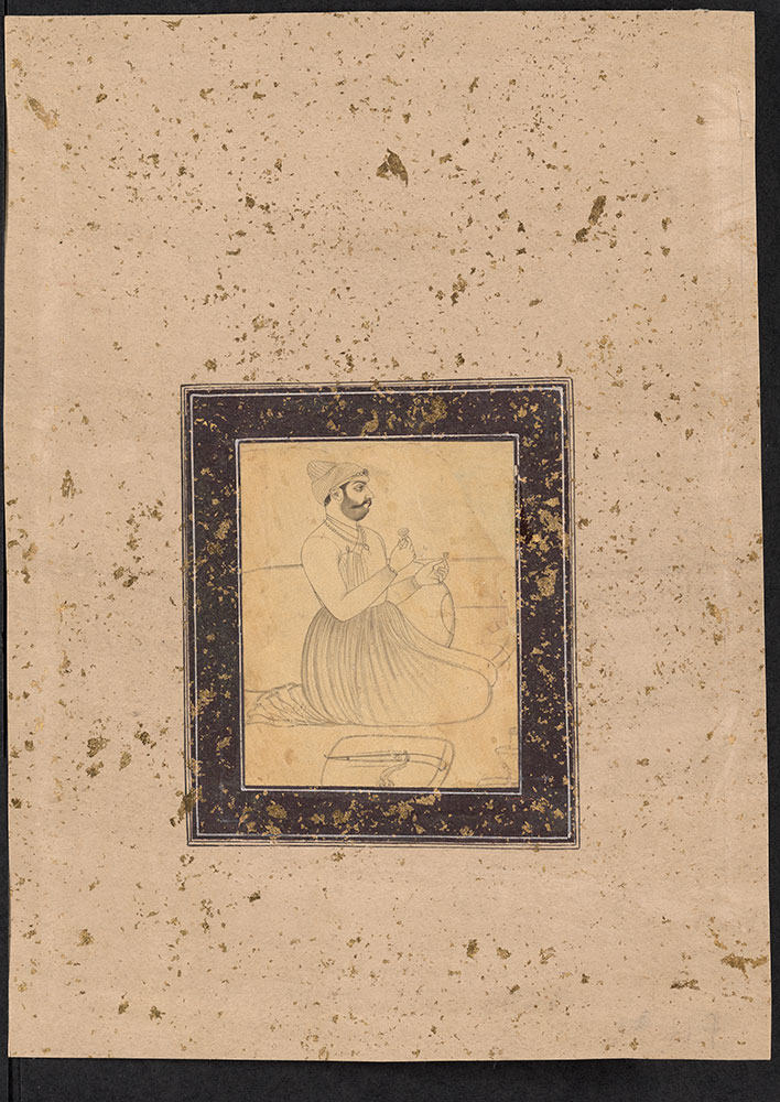 Drawing of a Mughal Nobleman Seated Holding a Flower